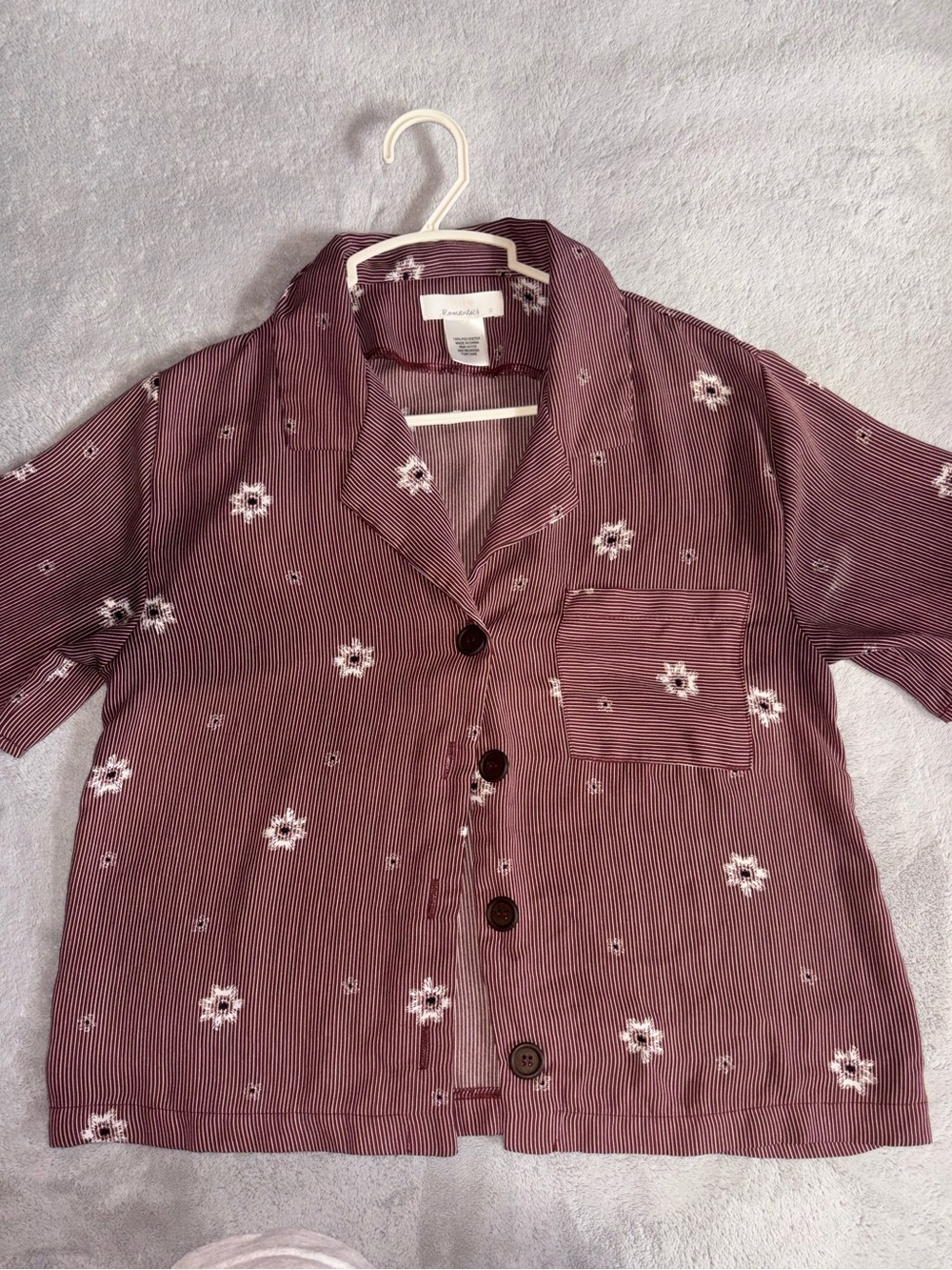 URBAN Romantics Burgundy Floral Short-Sleeve Button Down Shirt